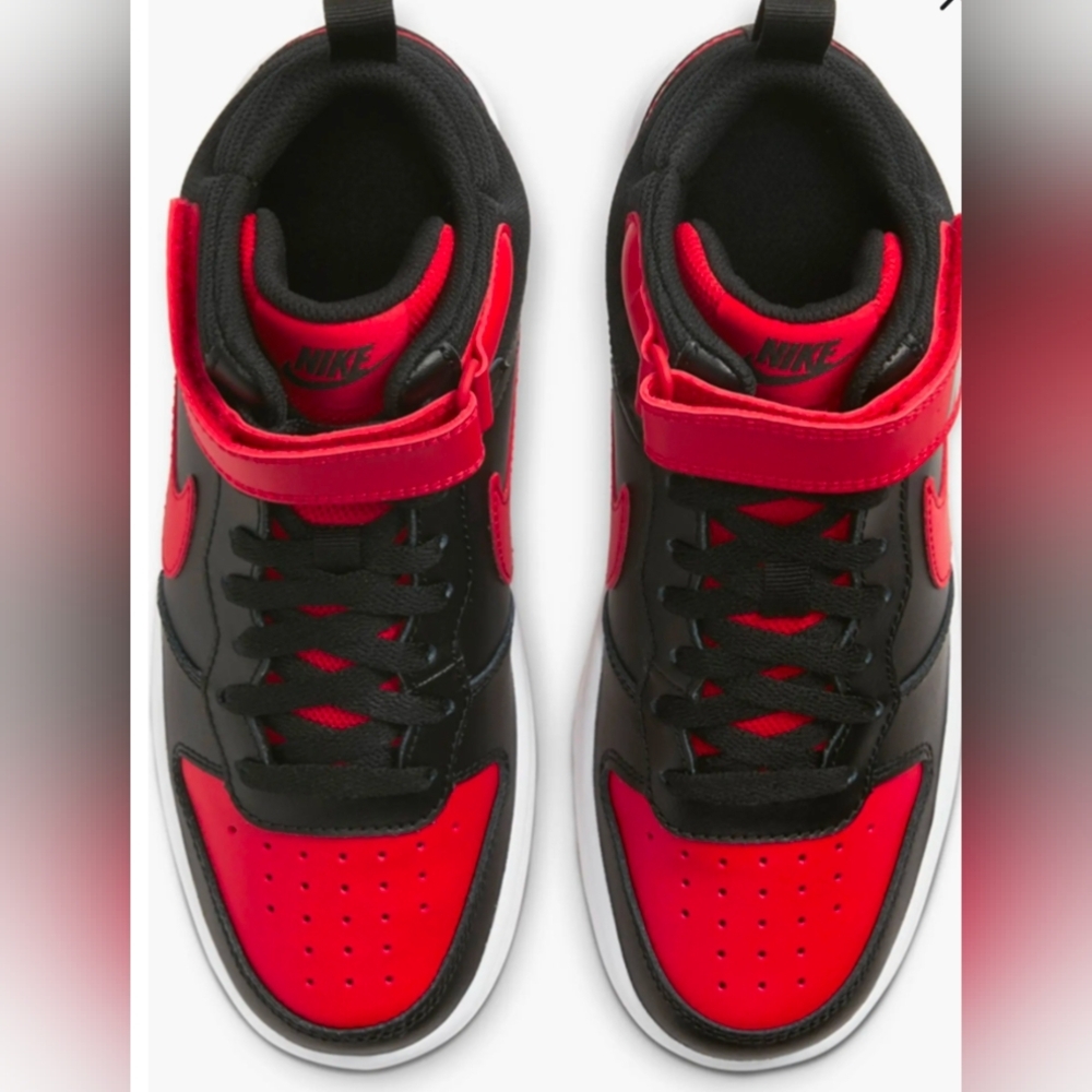 Nike Court Borough Mid 2 Black/Red Sneakers Size 7Y Like New  - Picture 2 of 10